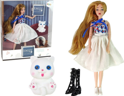Kukullë LeanToys Emily me kotele, flokë të gjata kafe