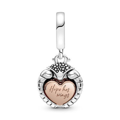 Rruazë për byzylyk Pandora Ladybird & Heart Dangle Charm, e argjendtë/ari rozë