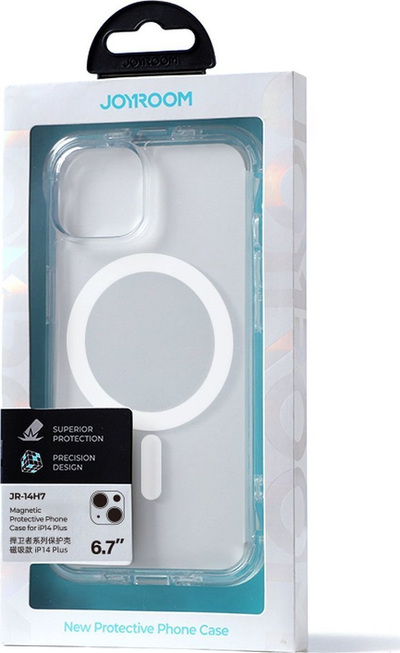 Mbulesë magnetike Joyroom Magnetic Defender për iPhone 14 Plus, me këmbëz edhe grepa, transparente, rri në rregull me MagSafe