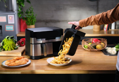 Fritezë me ajër Tefal DualEasy Grill EY905D, dy sirtarë, pa vaj, gri