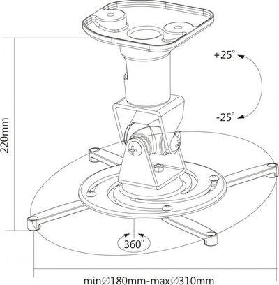 Mbajtëse tavani për projektor Reflecta Supvex, ngarkesë 15kg, rrotullim 360°, e bardhë