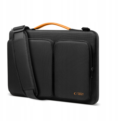 Çantë laptopi Tech-Protect Defender, 15-16", me rrip shpatulle, e zezë me portokalli