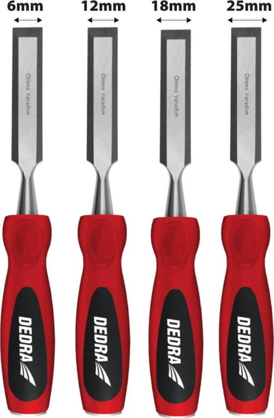 Set dalta druri Dedra 06C045, 4 copë, 6‑25 mm, me dorezë të rehatushme, e kuqe