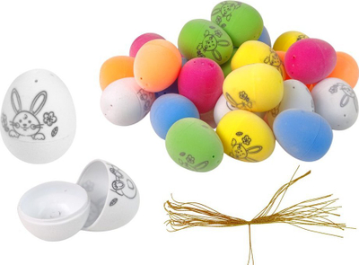 Set kreativ për Pashkë Painting Egg, 24 vezë plastike, bojëra dhe shkëlqim, shumëngjyrësh