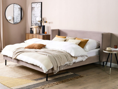 Shtrat Beliani Arette Velvet, 180 x 200 cm, Super King, taupe