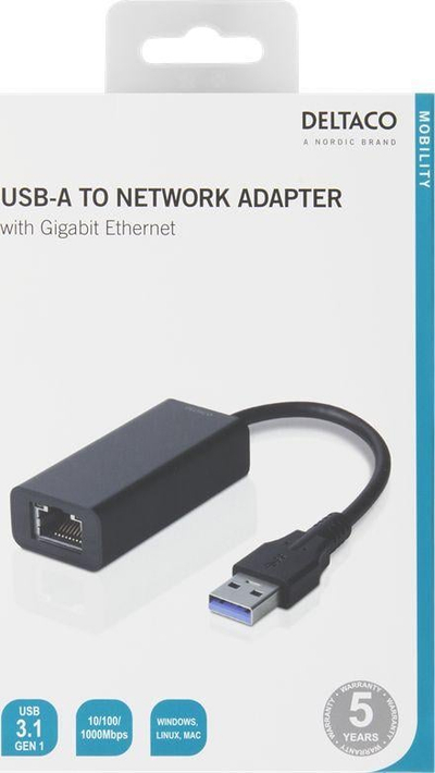 Adapter rrjeti Deltaco USB 3.0, Gigabit Ethernet 1 Gb/s, i zi