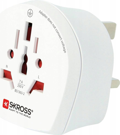 Adapator udhëtimi Skross World Adapter to UK, 2 dhe 3 pole, i bardhë