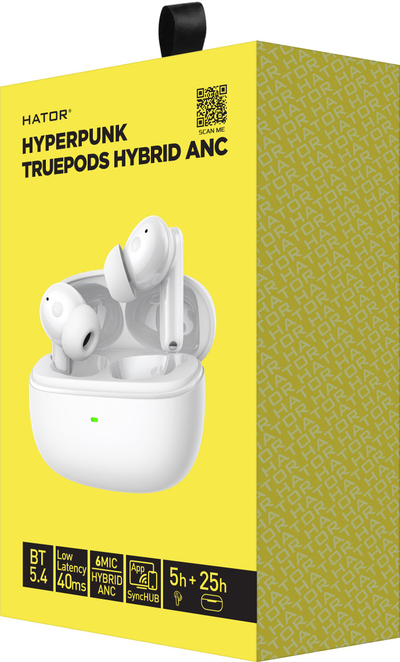 Kufje wireless Hator Hyperpunk Truepods Hybrid ANC, Bluetooth 5.4, 25h, të bardha