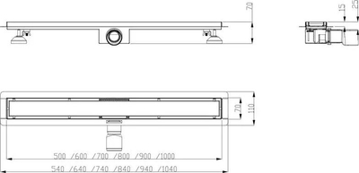Trapi linear Sleek, çelik inoksi AISI 304, 62 mm, ngjyrë argjendi