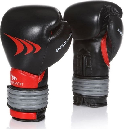 Doreza boksi Yakimasport Pro Spider, 14 oz, lëkurë natyrale, të zeza me të kuqe
