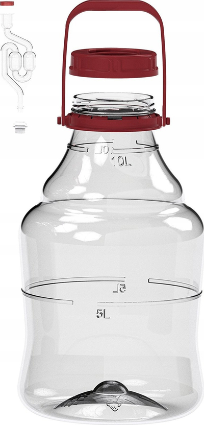Demijon plastik Unbreakable, 10L, me dorezë, transparent