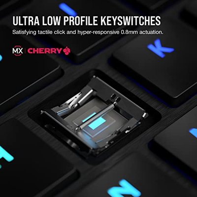 Tastierë gaming CORSAIR K100 Air Wireless, mekanike Cherry MX Ultra Low Profile, RGB, me Bluetooth, e zezë