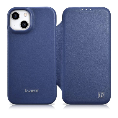 Kapak iCarer CE Premium Leather Folio, për iPhone 14 Plus, me MagSafe, blu