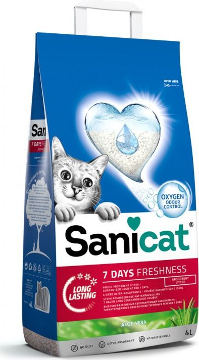 Rërë higjienike për mace Sanicat Aloe Vera 7 Days, 5x4L, me erë aloe vera