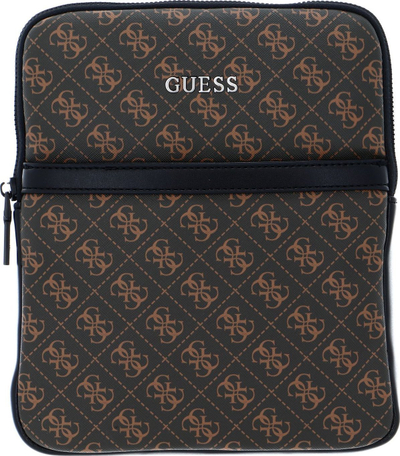 Çantë shpatull Guess Vezzola Flat Top Zip, material tekstili, për meshkuj, kafe
