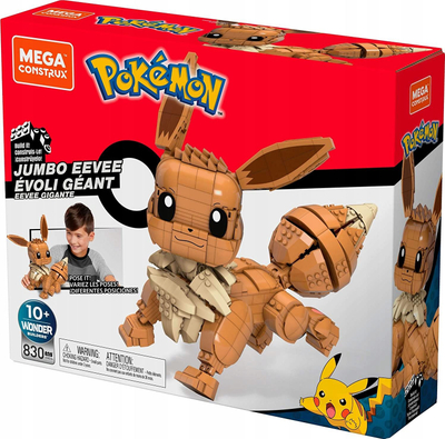 Set ndërtimi Mattel Pokémon Jumbo Eevee GMD34, 845 copa, 30 cm, shumëngjyrësh