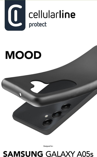 Kapak telefoni Cellularline Mood për Samsung Galaxy A05s 4G, silikoni i butë e fleksibël, i zi