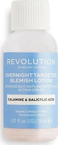 Trajtim nate për akne Revolution Skincare Overnight Targeted Blemish Lotion, me kalaminë dhe acid salicilik, 30 ml, rozë