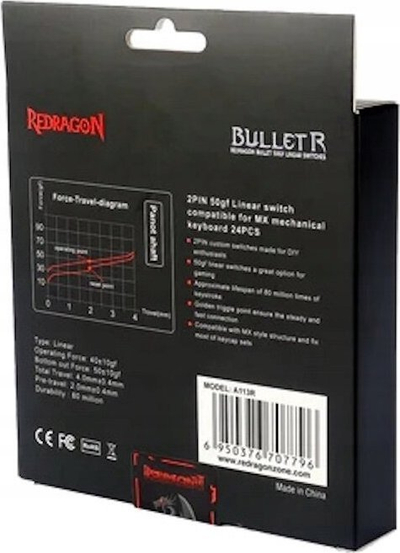Механички свичеви Redragon A113 R Bullet, линеарни, сет 24 парчиња, црвени