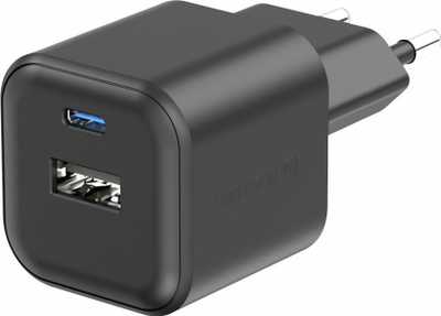 Полнач ѕидeн Swissten Power Adapter GaN, 20W PD, QC 18W, црн