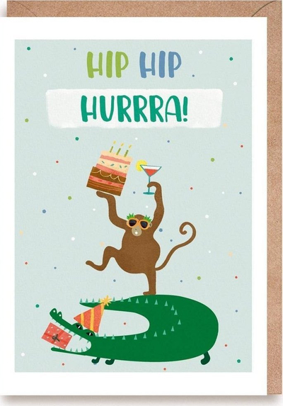 Kartë urimi ditëlindje Hip hip Hurray, formati A6, shumëngjyrëshe
