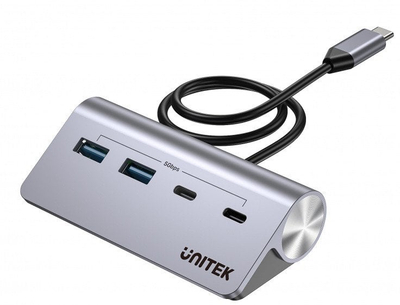 USB hub Unitek alumini, 4 porta, 2x USB A 2x USB C, 5 Gbps, argjendtë gri