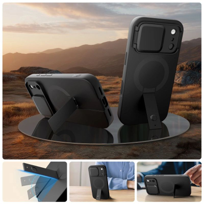 Kllëf telefoni Tech-Protect Kevlar Aura MagSafe për iPhone 17 Pro, me stendë, ngjyrë e zezë