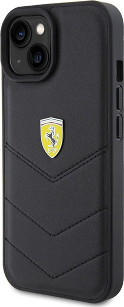 Këllëf telefoni Ferrari Twist Metal Logo për iPhone 15 6.1", eko lëkurë, i zi