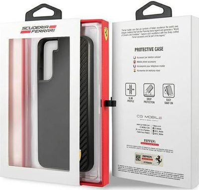 Futrollë telefoni Ferrari On Track Carbon Stripe FESAXHCS22MBK, për Samsung Galaxy S22+, kapak i fortë, e zezë