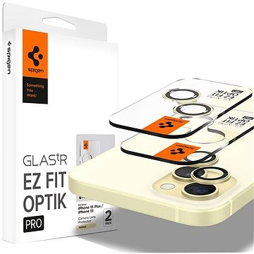 Mbrojtës kamere Spigen Glass TR EZ Fit Optik Pro, 2 copa, për iPhone 15 15 Plus 14 14 Plus, i verdhë