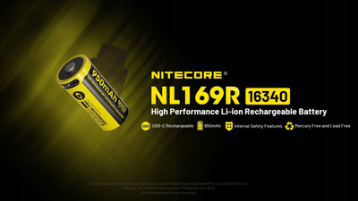 Рикабелна батерија Најткор НЛ169Р 16340, 950mAh, УСБ Ц, жолта