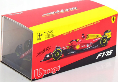 Maketi BBurago Ferrari F1 75 Monza GP 2022, shkalla 1:43, me vitrinë, i kuq