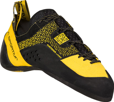 Këpucë ngjitje La Sportiva Katana Laces, taban Vibram XS Edge, me lidhëse, të verdha e të zeza
