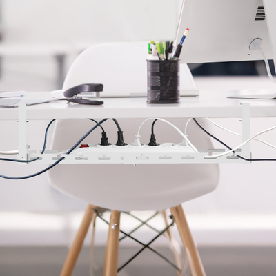 Organizues kabllosh Maclean Adjustable Under-Desk, mbajtës me kapëse, mban deri në 5 kg, i bardhë