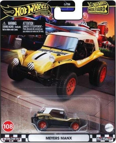 Maket veture Hot Wheels Meyer Manx Dune Buggy #1 Boulevard, diecast, ari metalik, çati e bardhë