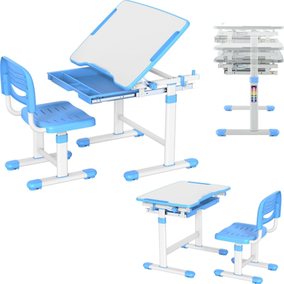Сет маса и столица за деца Mozos DC-SET-BLUE, прилагодлив, сина со бела
