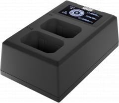 Karikues dykanalsh për kamera Newell FDL-USB-C, për bateri NP-FW50, me ekran LCD, i zi