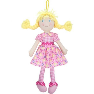 Kukull pelushi Beppe Rag Doll Cornelia, 38cm, flokë bionde, fustan rozë