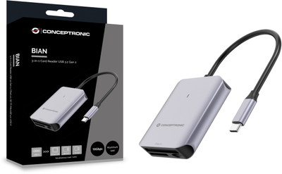 Читач на картички Conceptronic CLLMCRU2G, USB 3.2 Gen2, CFast SD TF, сива