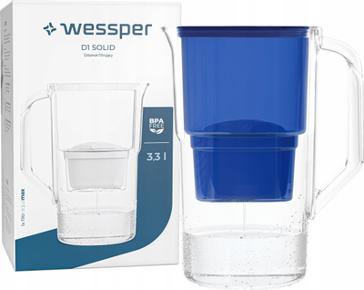 Brokë filtruese uji Wessper AquaMax Basic, 2.5L, plastikë pa BPA, blu