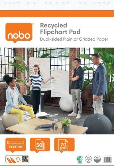 Bllok flipchart Nobo 1915659, 58x81cm, 50 fletë, letër e ricikluar