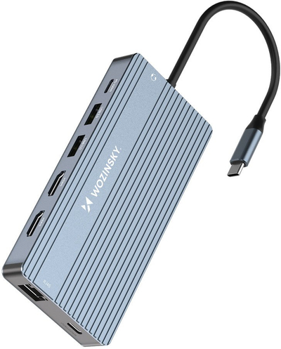 HUB USB C Wozinsky WDS03Y5S, 14 me 1, 3 ekrane 4K, 15 cm, gri