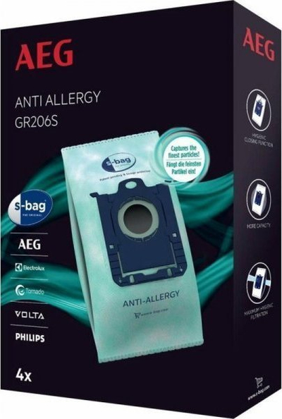 Thes për fshesë me korrent AEG S-bag GR206S Anti-Allergy, set 4 copë, material sintetik, i bardhë