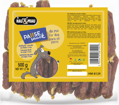 Shpërblim për qen Hau&amp;Miau HM-8129, suxhuk pule me rosë 11 cm, 500 g