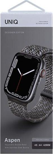 Rrip për Apple Watch Uniq Aspen, 44 45mm, thurje tekstili, gri e errët