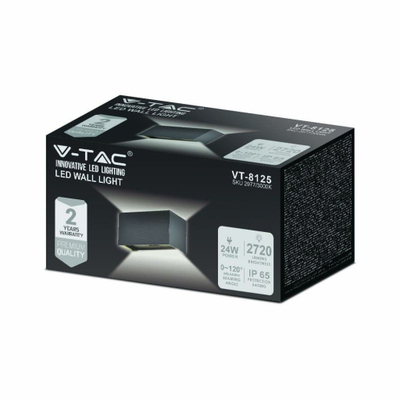 Aplik muri LED V-TAC VT-8125, 24W, 4000K, IP65, i zi