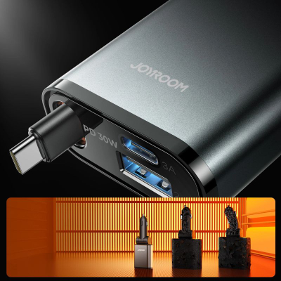 Karikues makine Joyroom JR-CCL07, 3 në 1, 60W PD, kabllo USB‑C tërheqëse, gri