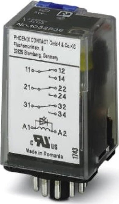 Relé industrial Relpol REL‑OR‑BL/L‑230AC/3X21, 3P 10A, 230V AC, për bazën ECOR‑3