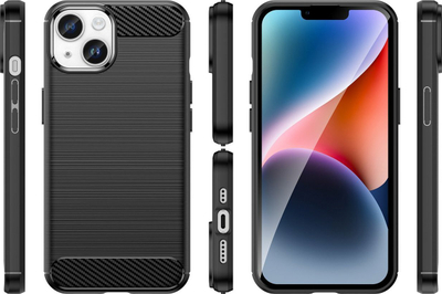 Këllëf telefoni për iPhone 14 Plus, karbon, TPU i butë, antishok, i zi