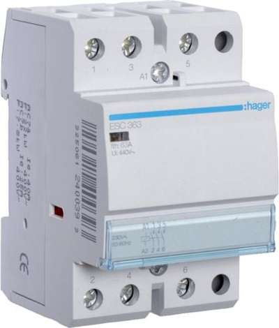Kontaktor modular Hager ESC363, 63A, 3NO, 230V AC